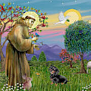 Saint Frances Blesses A Black And Tan Dachshund Poster