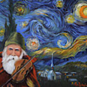 Santa Claus And Starry Night Poster