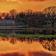 Scenic Pondquility - Spring Sunset Over A Wisconsin Farm Scene With Pond And Nesting Goose Poster