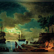 Seaport By Moonlight By Claude Joseph Vernet Poster
