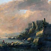 Seascape With A Castle Poster