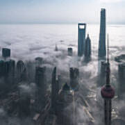 Shanghai In The Fog From Above Poster