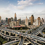 Shanghai Skyline And Busy Road Poster
