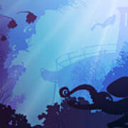 Silhouette Of Underwater Marine Life Poster