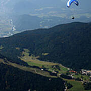 Skydiver Flying Over Seefeld Valley Poster