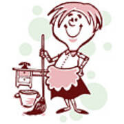 Smiling Housekeeper With Mop And Bucket Poster