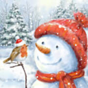 Snowman And Robin 1 Poster