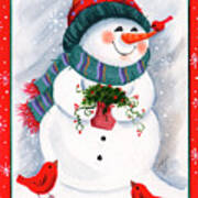 Snowman With Birds Poster