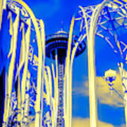 Space Needle Blue And Yellow Poster