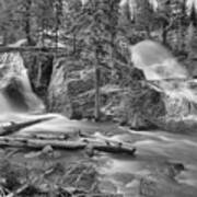 Spring At Glacier Twin Falls Black And White Poster