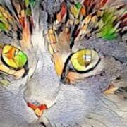 Stained Glass Cat Portrait Golden Orange Poster