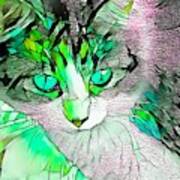 Stained Glass Cat Stare Green Eyes Poster