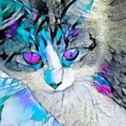 Stained Glass Cat Stare Purple Eyes Poster