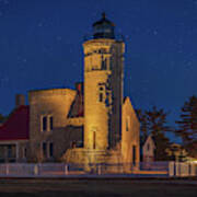 Starry Night At Old Mackinac Point Lighthouse Poster