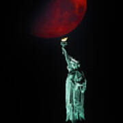 Statue Of Liberty And Moonset Poster
