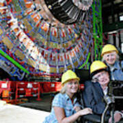 Stephen Hawking With Visitors At Cern's Cms In 2006 Poster