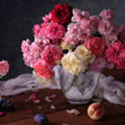 Still Life With A Bouquet Of Roses And A Peach Poster