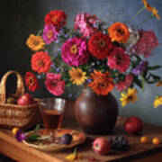 Still Life With Flowers And Fruits Poster