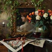Still Life With Flowers And Picture Poster