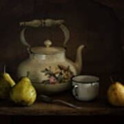 Still Life With Pears And A Kettle. Vintage. Poster