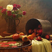 Still Life With Roses And Fruits Poster