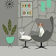 Stone Wall With Dog And Cat Poster