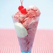 Strawberry Ice Cream With Cocktail Cherries Poster