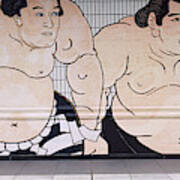 Sumo Wrestling Mural On A Wall, Ryogoku Poster