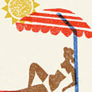 Sunbathing Woman Under An Umbrella Under The Sun Poster