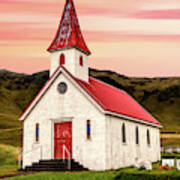 Sunset Chapel Of Iceland Poster