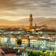 Sunset In Florence Triptych 2 - Palazzo Vecchio Poster