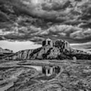 Sunset Light On Cathedral Rock, B And W Poster