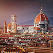 Sunset Over Florence Duomo Italy Poster