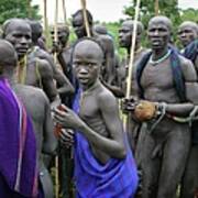 Suri Tribal Warriors With Sticks At Poster