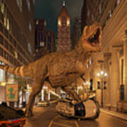 T-rex Dinosaur In A City Poster