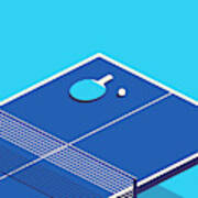 Table Tennis Table Isometric - Cyan Poster