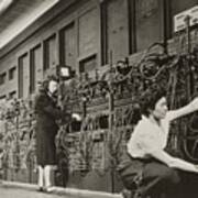 Technicians Connecting Wires Of Eniac Poster