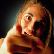 Teenage Girl Points Finger In Anger Or Frustration Poster