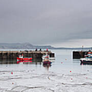 The Harbour At Lyme Regis Under Rain Poster