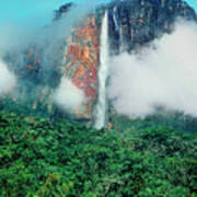 The Jungle Surrounds Angel Falls And Tropical Rainforest Canaima Np Venezuela Poster