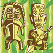 Tiki Figures In Foilage Poster