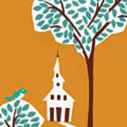Trees And Church Poster