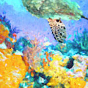Turtle At The Reef Watercolor Painting Poster