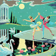 Two Dancers By A Pond At Night Poster