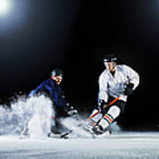 Two Ice Hockey Players Challenging For Poster