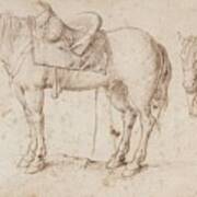 Two Studies Of A Saddled Horse And Of A Horse With A Boy Poster