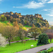 United Kingdom, Scotland, Edinburgh, Edinburgh Castle, Princes Street Gardens With Castle In The Background Poster