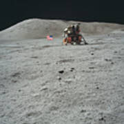 Usa Flag And Lunar Module On The Moon Poster