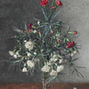 Vase Of Red And White Carnations Poster