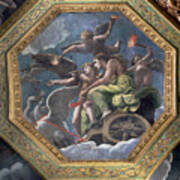 Venus And Cupid In A Chariot Drawn By Swans, Ceiling Caisson From The Sala Di Amore E Psiche, 1528 Poster